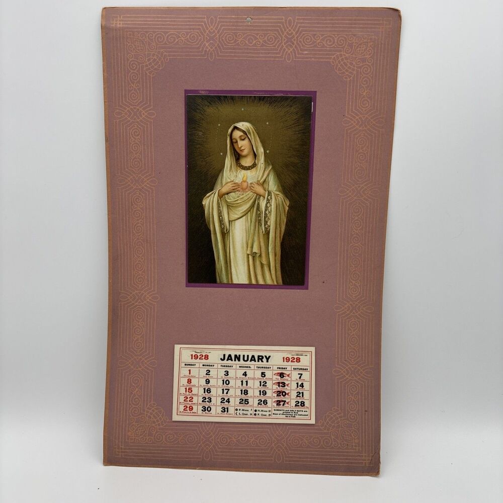Vintage 1928 Religious Catholic Mary Full Calendar 8.25 x 13.25 Advertising
